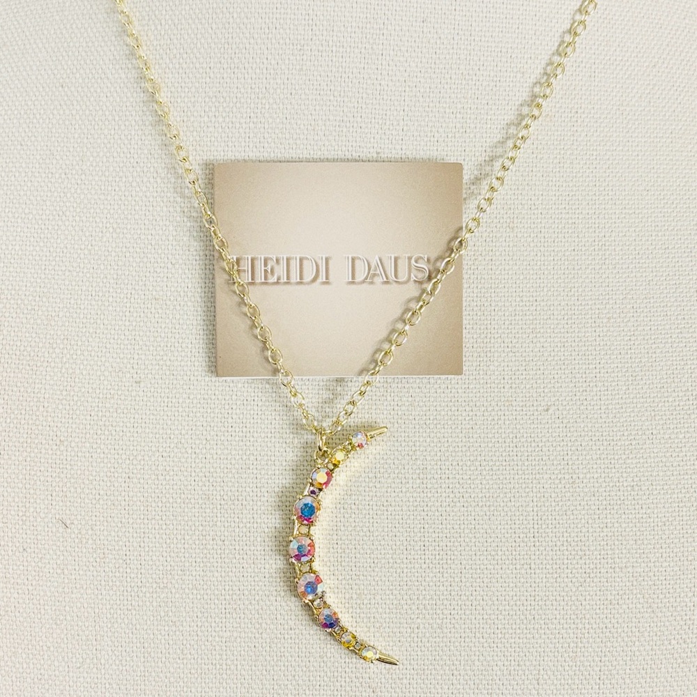 *NWOT* HEIDI DAUS Goldtone and Multicolor Crescent Crystal Necklace